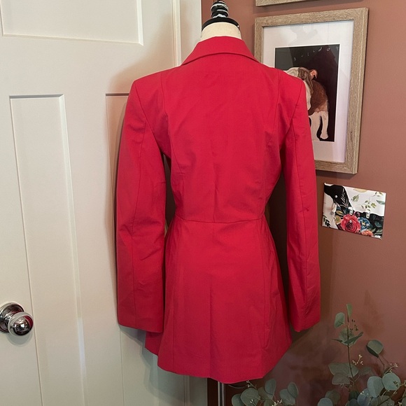 Zara Hot Pink Cutout mini shoulder pads M asymmetrical lined Blazer/skirt dress - Picture 9 of 15